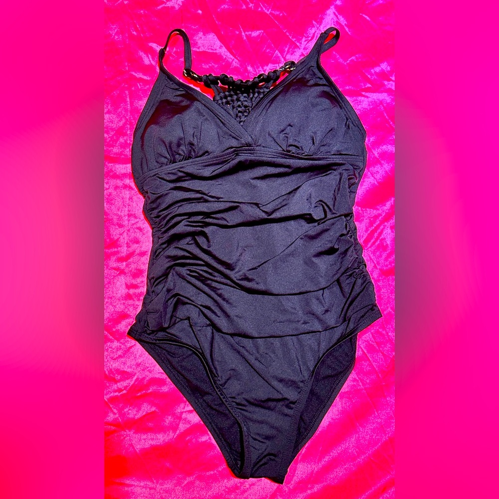 Women’s swimsuit- one piece- black- racer back- fitted- size 6